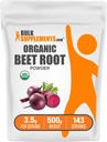 BulkSupplements.com Organic Beet Root Powder - Superfood Supplement, Beet Root Supplements - Vegan & Gluten Free, 3.5g per Serving, 500g (1.1 lbs) (Pack of 1)