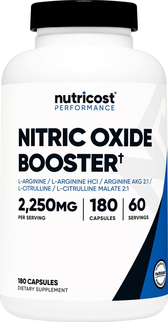 Nutricost Nitric Oxide Booster 2250mg, 180 κάψουλες - 750mg ανά κάψουλα, 60 σέρβις - Χωρίς γλουτένη και χωρίς γλουτένη