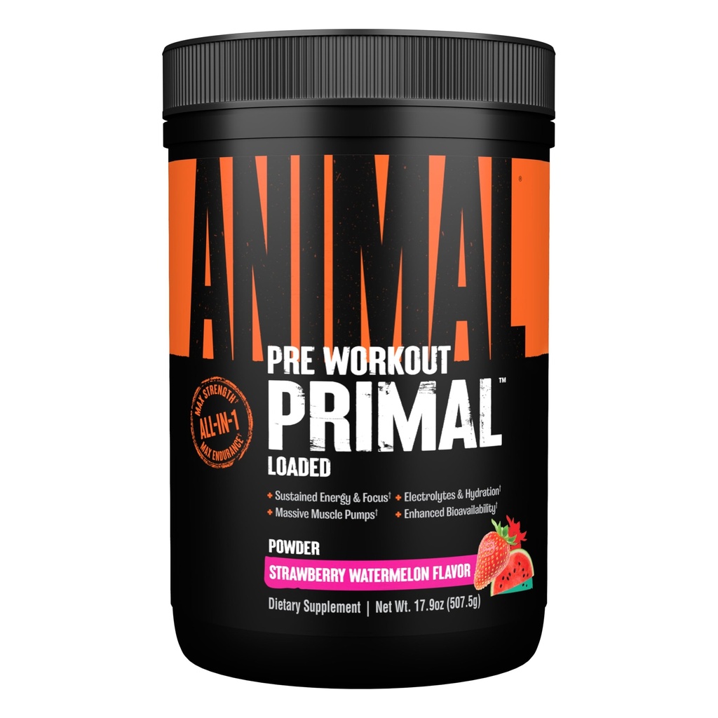 Animal Primal Muscle Hydration + Preworkout Powder – Contains Beta Alanine, 3DPump, Caffeine & Electrolytes – Improves Energy, Focus, Endurance & Absorption – Strawberry Watermelon Flavor, 17.9 oz