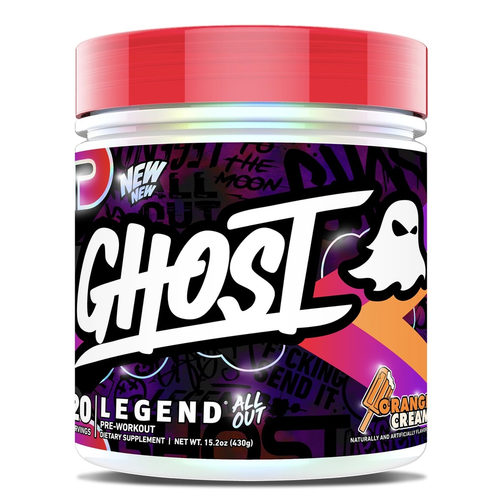 GHOST Legend All Out Pre-Workout Toz, Orange Cream - 20 Hizmet - Erkekler ve Kadınlar için Pre-Workout Supplement - Energy & Pumps - Caffeine, Citrulline, Beta Alanine, Betaine, NO3-T Sugar Free