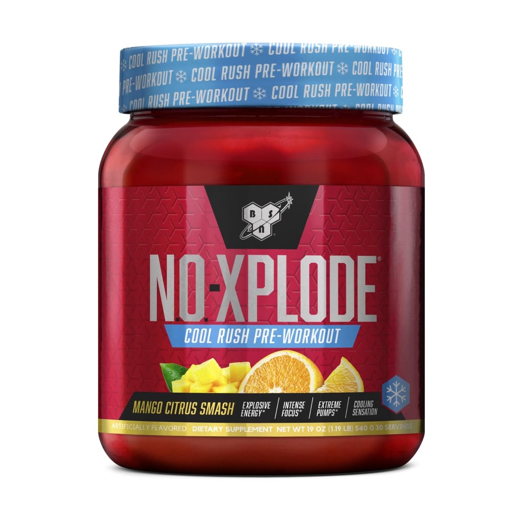 BSN N.O.-XPLODE Cool Rush Pre Workout Powder, Preworkout Energy Supplement for Men and Women with Creatine and Beta-Alanine, Mango Citrus Smash, 30 Servings, 1.2 Pound (Packaging May Vary)