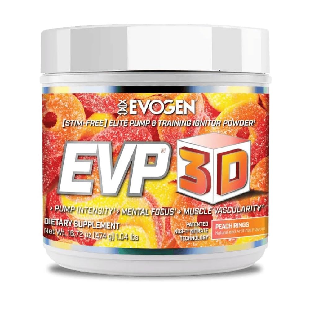 Evogen EVP-3D | Extreme Pre-Workout Pump Ignitor, Arginine Nitrate, Citrulline, Beta-Alanine, Lions Mane | Peach Ring | 40 Servisler