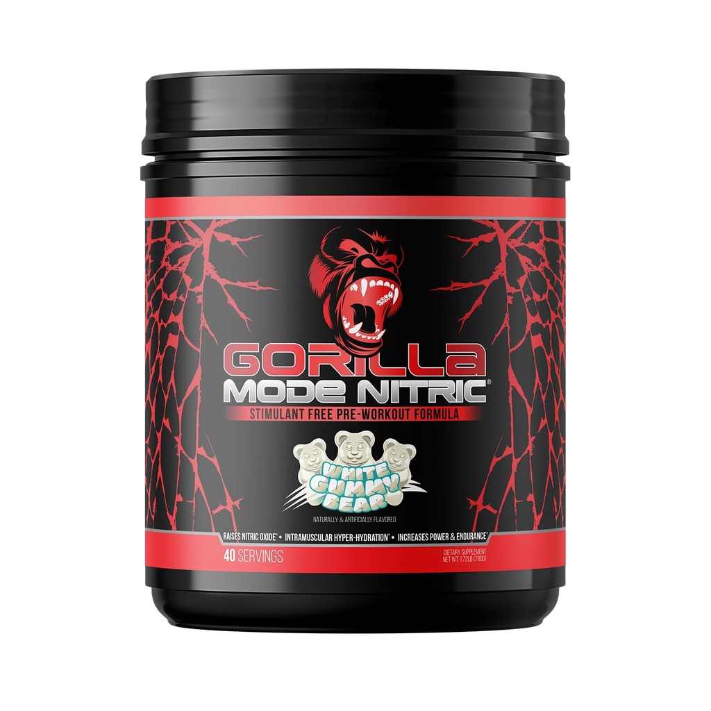 Λειτουργία Gorilla Nitric Αναβαθμισμένη διεγερτική ελεύθερη προ-εξάσκηση – καλύτερη γεύση και πιο αποτελεσματική διεγερτική δωρεάν προ-εξάσκηση/μασιακές αντλίες · αγγειοδιαστολή · Ισχύς / 780 γραμμάρια (Λευκή αρκούδα Gummy)