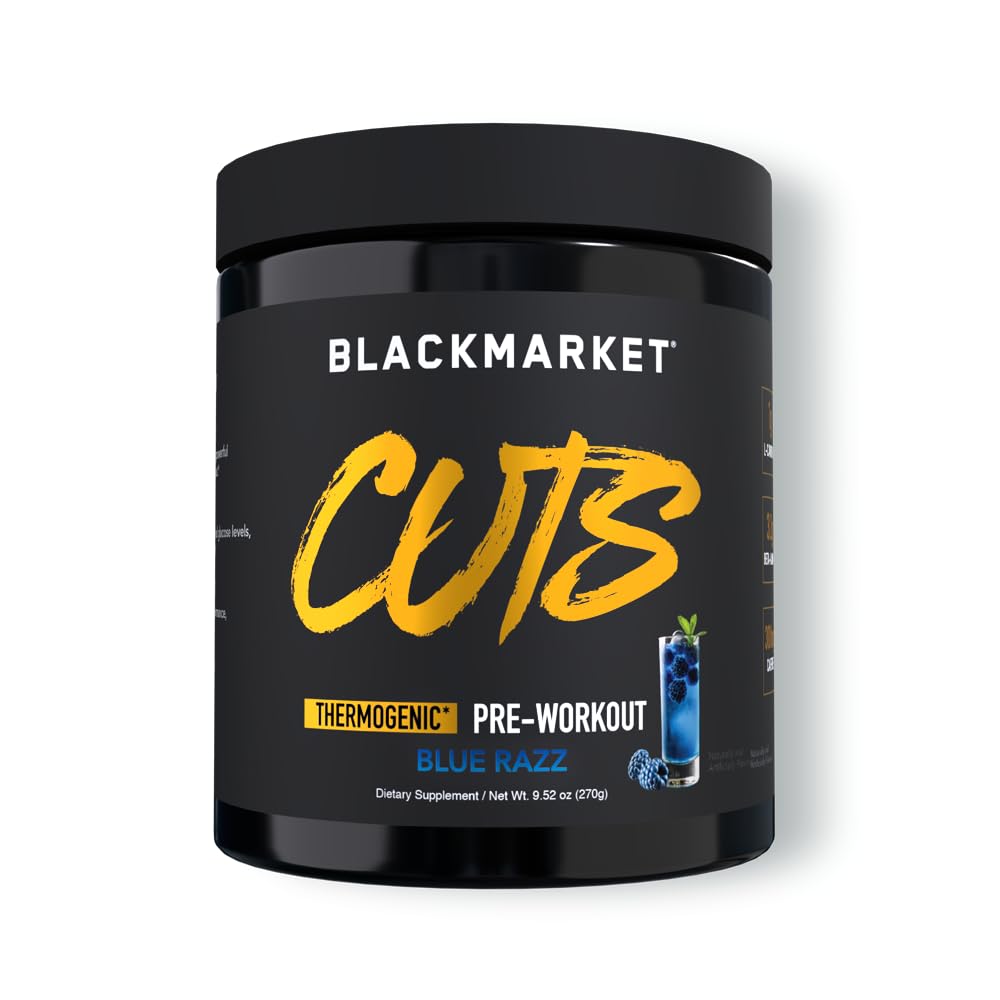 BLACKMARKET CUTS Pre Workout – Flavored Energy Tozed Drink Mix for Men & Women, Great for Muscle Definition, Thermogenic, Kretine Free, (Mavi Razz, 30 Hizmet)
