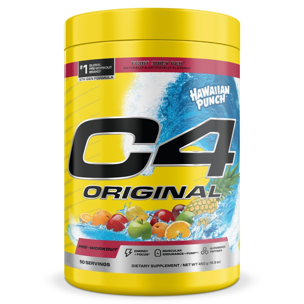 Cellucor C4 Original Pre Workout – Hawaiian Punch - Pre-Workout for Endurance, Focus & Performance with 200mg Caffeine, Beta-Alanine, Creatine Nitrate, L-Arginine & PeptiPump – Sugar Free, 50 Servings
