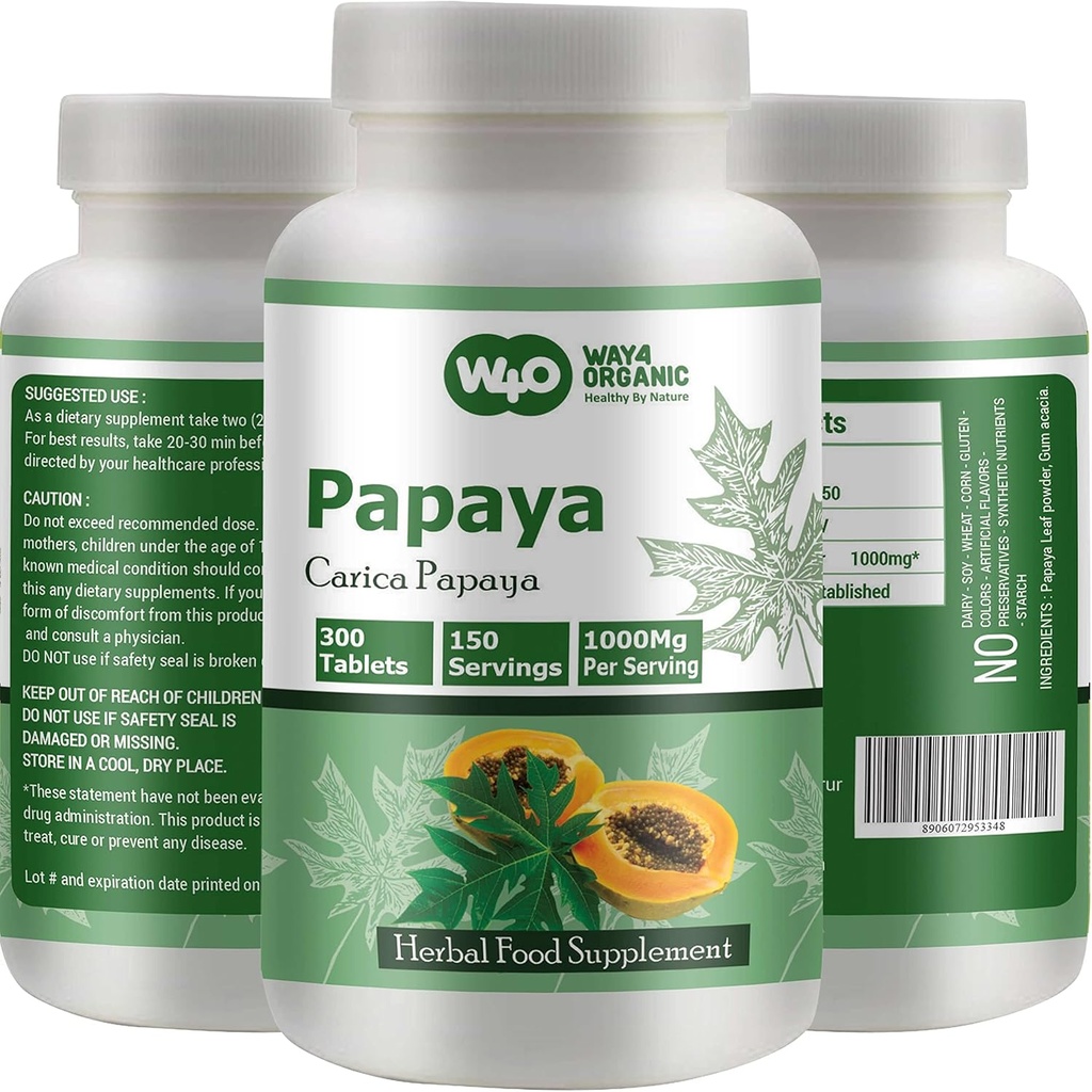 Papaya Leaf Extract Capsules (Tablets) - 300 Χάπια, 150 Μερίδες, 1000 mg, Υποστηρίζει Αιμοπετάλια Ανοσία & Θήκη* (Pack of 1)