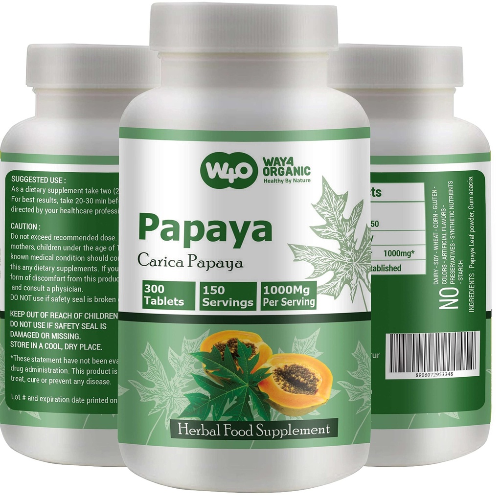 Papaya Leaf Extract Capsules (Tablets) - 300 Pills, 150 Hizmet, 1000 mg, Destekler Plalet Immunity & Digestion* (Pack of 1)