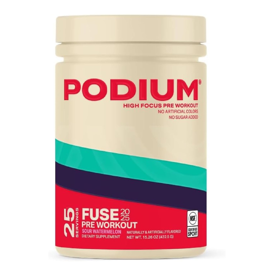 Podium Beslenme, Fuse 2025 Pre Workout Toz, Sour Watermelon, 25 Hizmet, Beta Alanine ve Caffeine for Energy, Gluten Free, Soy Free, Dairy Free