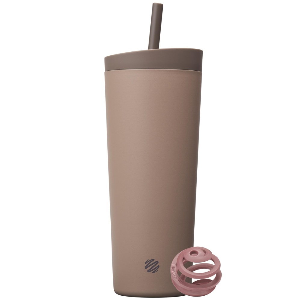 BlenderBottle 2in-1 Ben paslanmaz Steel Shaker Tumbler, Swig Leakproof Lid, Straw, BlenderBall, BPA Free, For Protein Shakes, Smoothies, And Pre Workout, 24 oz, Brown (Cocoa)