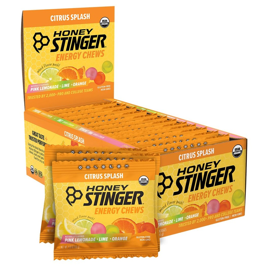 Honey Stinger Organic Citrus Splash Energy Chews, Gluten Free & Caffeine Free, for Exercise, Running and Performance, Sports Nutrition for Home & Gym, Pre and Mid Workout, 21.6 Ounces (Pack of 12)