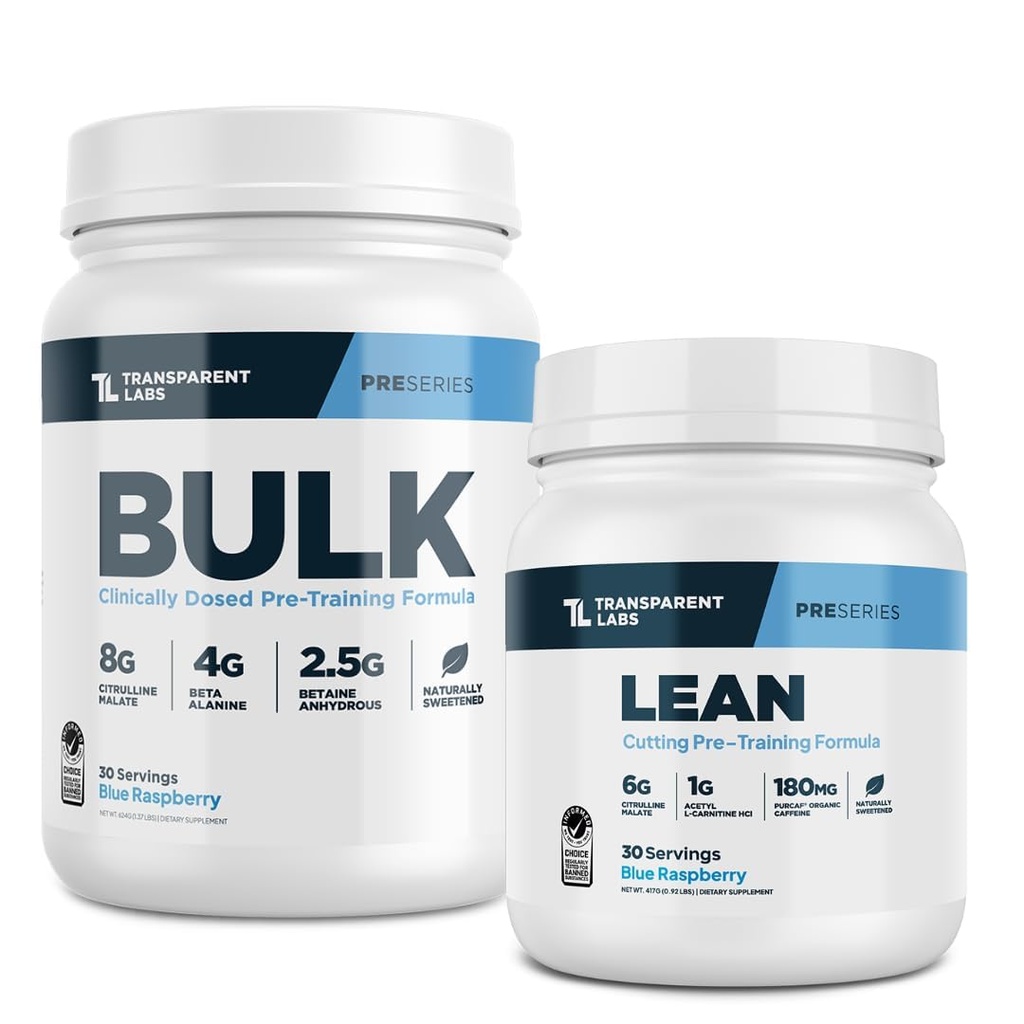 Gap Labs Bulk Pre-Workout (30 hizmet, Blue Raspberry) & Lean Pre-Workout (30 hizmet, Blue Raspberry)