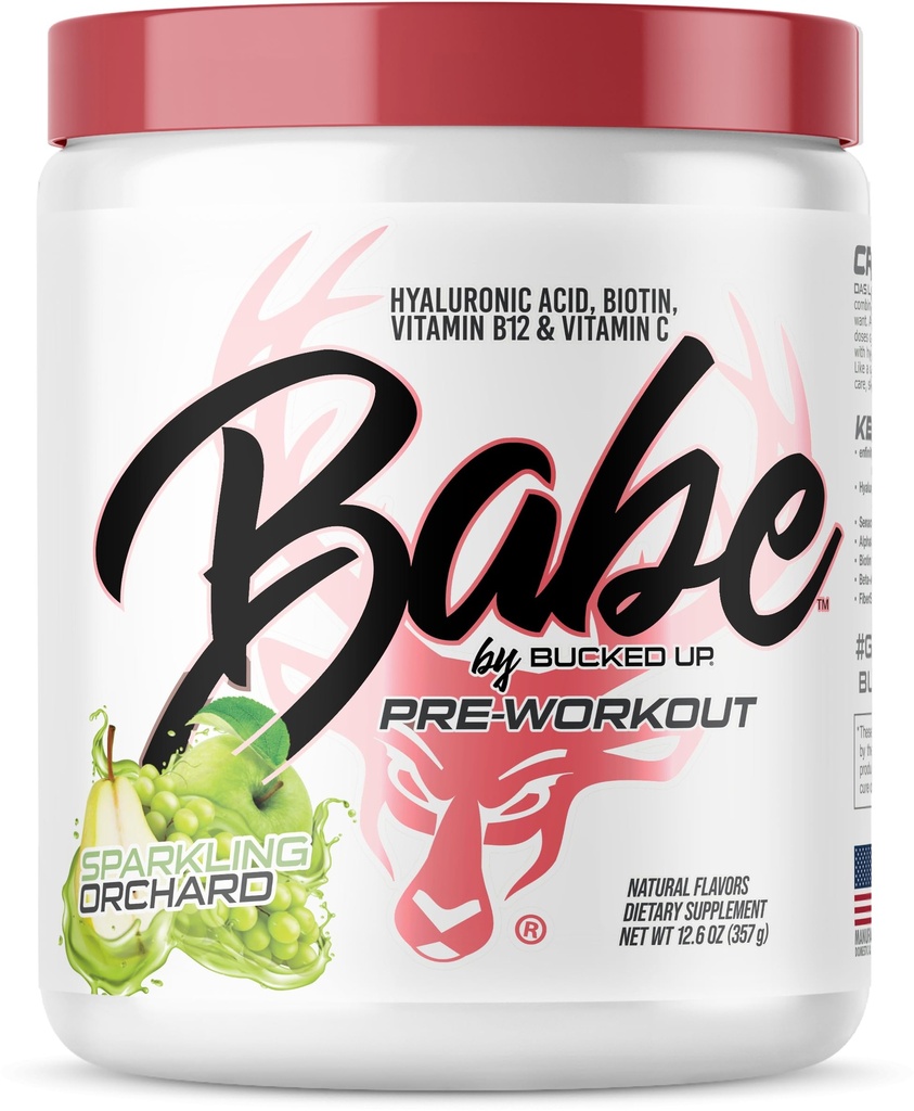 Babe Pre Workout toz for Women | Sparkling Orchard | 6g Citrulline, 2g Beta-Alanine, 100 mg Hyaluronic Acid, 5 mg Biotin ve 5 diğer marka kayıtlı malzemeler | 30 hizmet | 12.6 OZ 30 hizmet