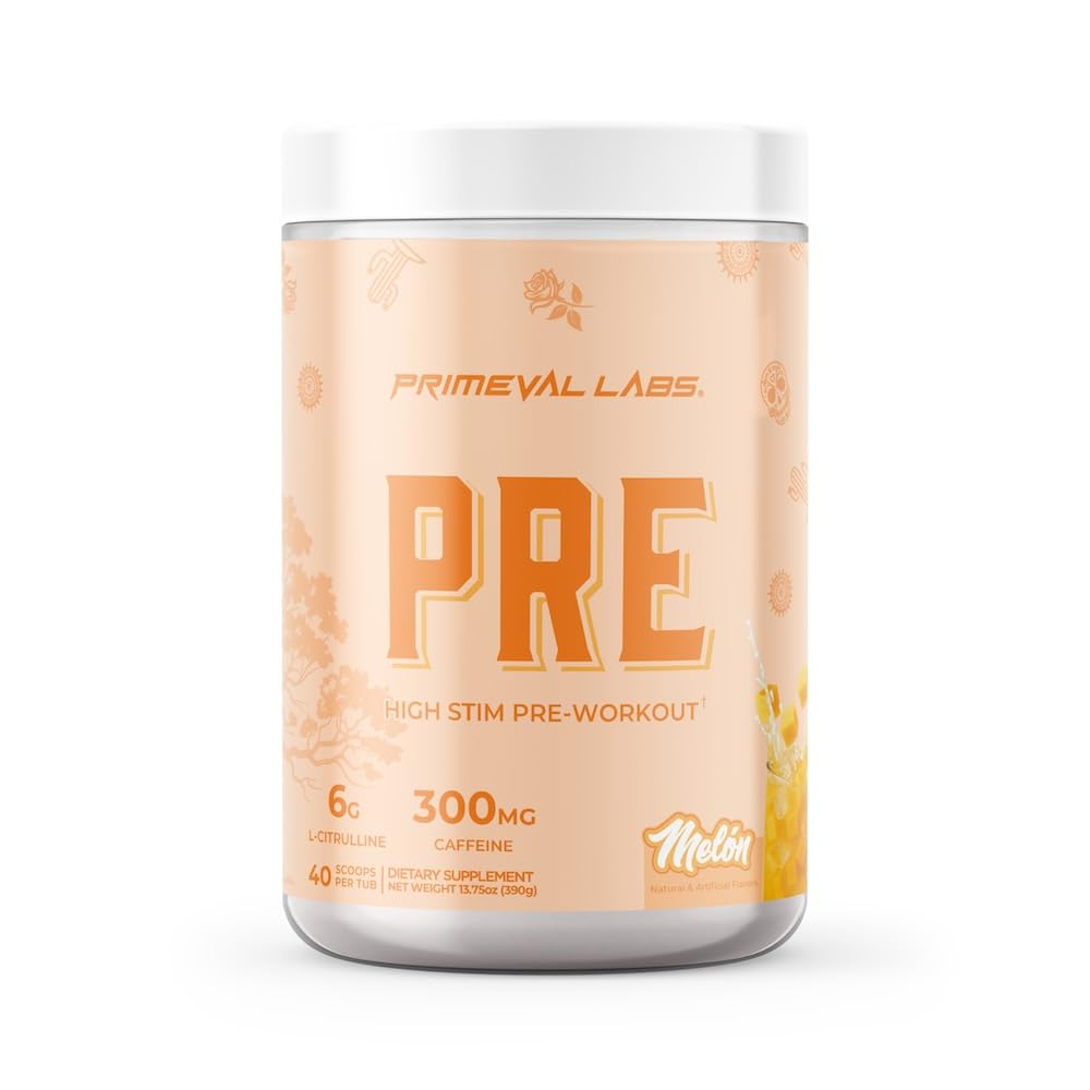Primeval Labs PRE High-Stim Pre Workout | Enerji, Focus & Performans Formula | 300 mg Caffeine | 40 Servisler | Melon | Authentic Latino-Inspired Flavor Your Journey Your Journey
