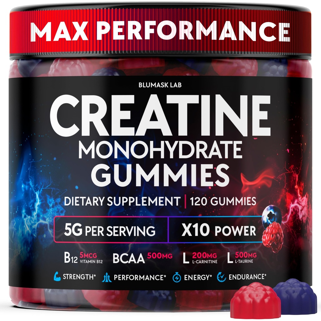 Tinatine Monohidrat Gummies Complex 5000 MG for Men & Women, Preworkout Gummy with BCAA, L-Carnitine, Taurine & Vitamin B12 Kas Büyüme, Güçlü ve Enerji Desteği , Flavored ve Chewable