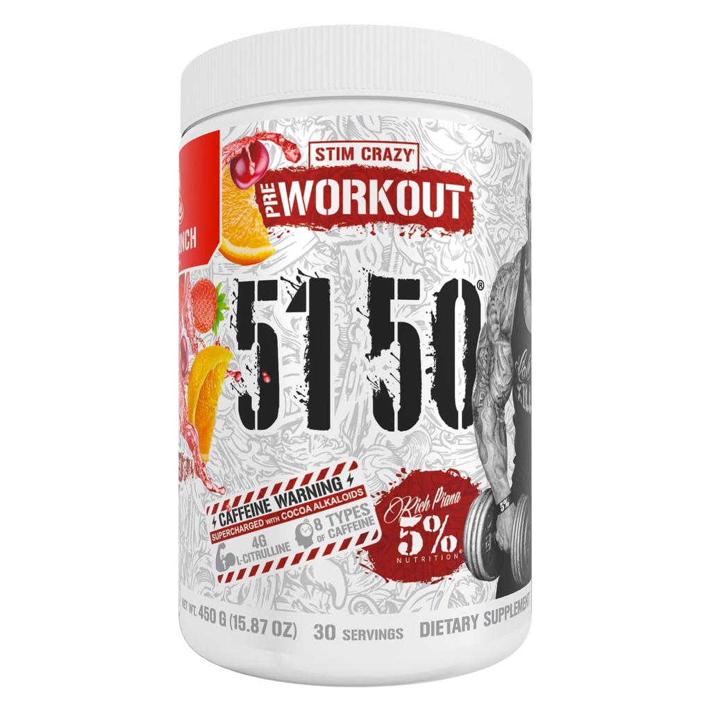 5 Beslenme Zengin Piana 5150 Yüksek Stim Pre-Workout Toz | Extreme Energy, Focus, Pumps & Endurance | 400 mg Caffeine, Citrulline, Beta Alanine, N-Acetyl L-Tyrosine | 30 Srvgs (Fruit Punch)