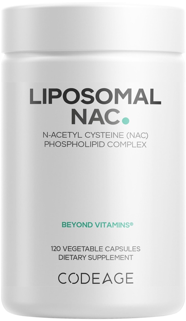Kodage Liposomal NAC Supplement - N-Acetyl L-Cysteine Amino Asit - 2 Ay Supply - Free-Form NAC - Phospholipid Kompleksi - Vegan, Non-GMO, Gluten-Free, Dairy-Free - 120 Capsules