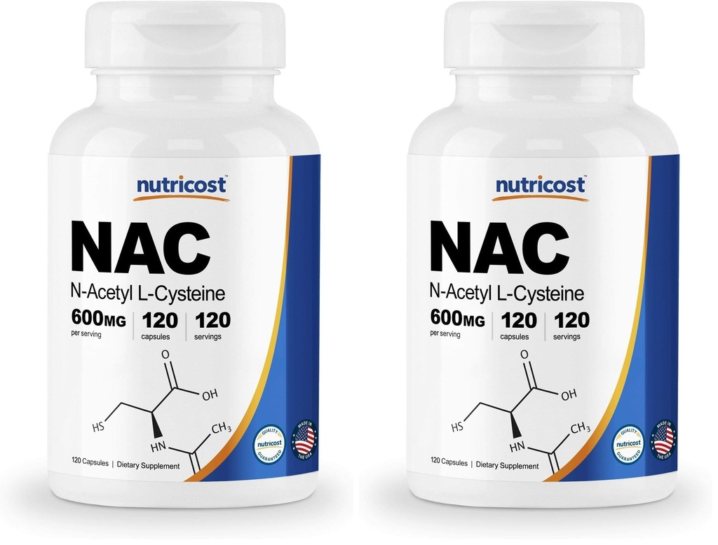 Nutricost N-Acetyl L-Cysteine (NAC) 600mg, 120 κάψουλες για χορτοφάγους - Μη ΓΤΟ, Χωρίς γλουτένη, Καπάκια για χορτοφάγους (Pack of 2)