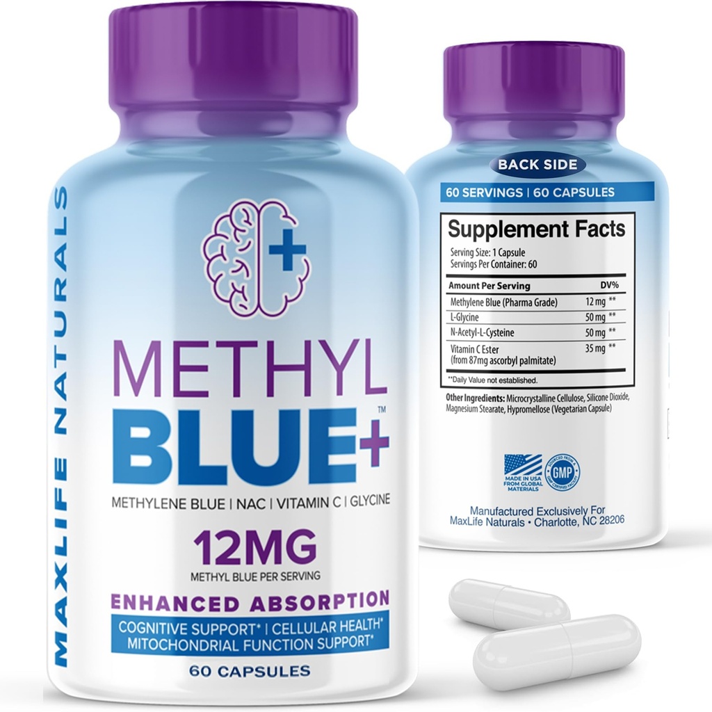 MAXLIFE NATURALS Pure M Ramsey Blue Capsules, Ultimate M ESP Blue Farm Grade 12mg - C Ester & NAC Glycine, Supports Hücreleri ve Bilişsel Fonksiyonl, ABD'de Yapıldı