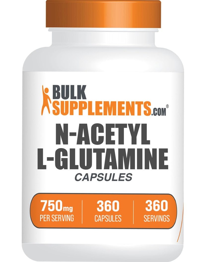 BulkSupplements.com Κάψουλες N-Acetyl L-Glutamine - Συμπλήρωμα Γλουταμίνης, Συμπλήρωμα Αμινοξέων - Χωρίς γλουτένη, 1 Κάψουλα ανά Σερβίρισμα (750mg), 360 Count (Pack of 1)