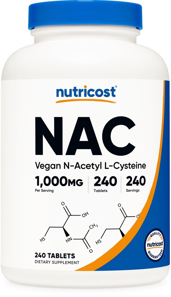 Nutricost N-Acetyl L-Cysteine (NAC) 1000 mg, 240 Vegan Tablet - GMO Free, Gluten Free, Vegetarian Supplement