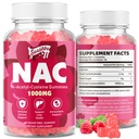 NAC Gummies Χωρίς ζάχαρη, N-Acetyl Cysteine NAC συμπλήρωμα 1000mg για αντιοξειδωτικά, ανοσοποιητική υποστήριξη, μη-GMO, χωρίς γλουτένη, Vegan – Raspberry Flavor, 60 Gummies