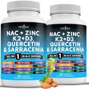 NEW AGE NAC Supplement N-Acetyl Cysteine- with Vitamin D3, K2, çinko, Quercetin, Triphala, Sarracenia Purpurea, Elderberry, Holy Basil, Bee Propolis, Bromelain, L-Lysine - 120