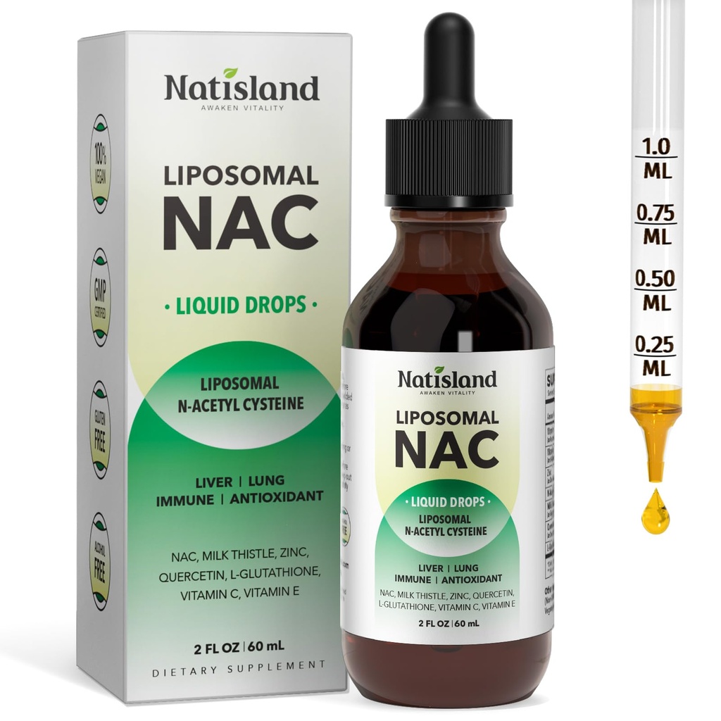 Liposomal Sıvı NAC Drops, NAC Supplement N-Acetyl Cysteine, NAC 600 mg with Milk Thistle & Quercetin for Yetişkinler & Kids, Liver & Lung, Immune & Antioksi Support, Skin & Hücre Sağlığı, 2 Fl Oz