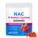 Daiasns NAC Gummies for Yetişkinler & Çocuklar 1000 mg - Chewable NAC Supplement N-Acetyl Cysteine Supports Lung & Liver Detox, Antioksi & Immune Defense, Strawberry Flavor 60 Count