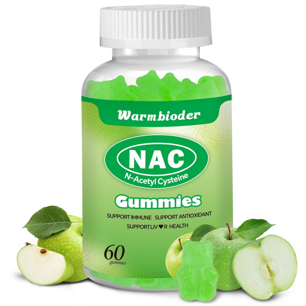 Yetişkinler ve Çocuklar için NAC Gummies 1200 mg, NAC Supplement N-Acetyl Cysteine, Immune Support,NAC Chewable Support Liver Health,Sugar-Free, Green Apple Flavor