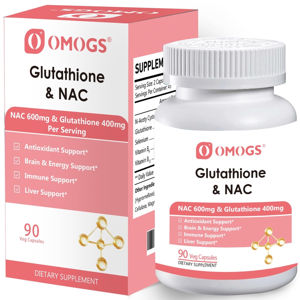 OMOGS Glutathionone & NAC συμπλήρωμα, με vtamin B & Selenium, υποστηρίζει την υγεία του ήπατος, κύτταρα, αντιοξειδωτικό, παραγωγή ενέργειας & ανοσοποιητικό, Vegan & Gluten-free, 90 κάψουλες Veg.