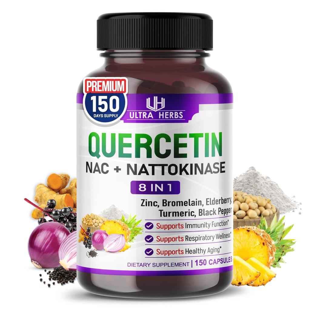 Bromelain, Vitamin C ve Çinko, Nattokinase, NAC, Elderberry, Elderberry | 8 in 1 Ultra Anti Complex for Immune Health | 150 Capsules