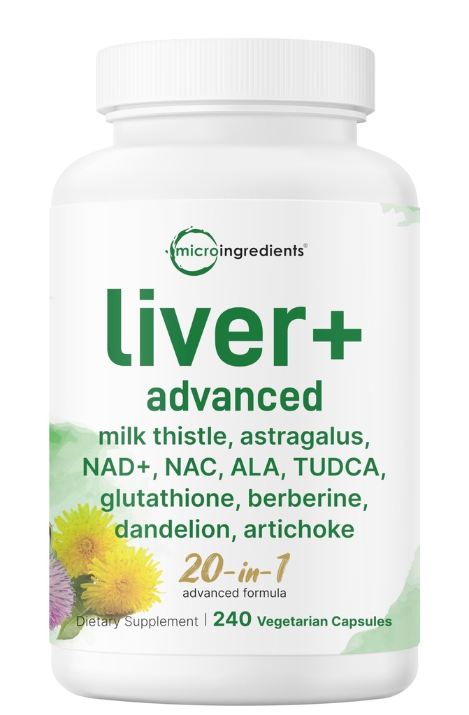 Liver Advanced+, 240 Veggie Capsules | 20in-1 Kompleks with Milk Thistle, Dandelion, NAD, NAC, ALA, TUDCA, Glutathione, Artichoke, Turmeric, & Astragalus | Non-GMO, Gluten Free