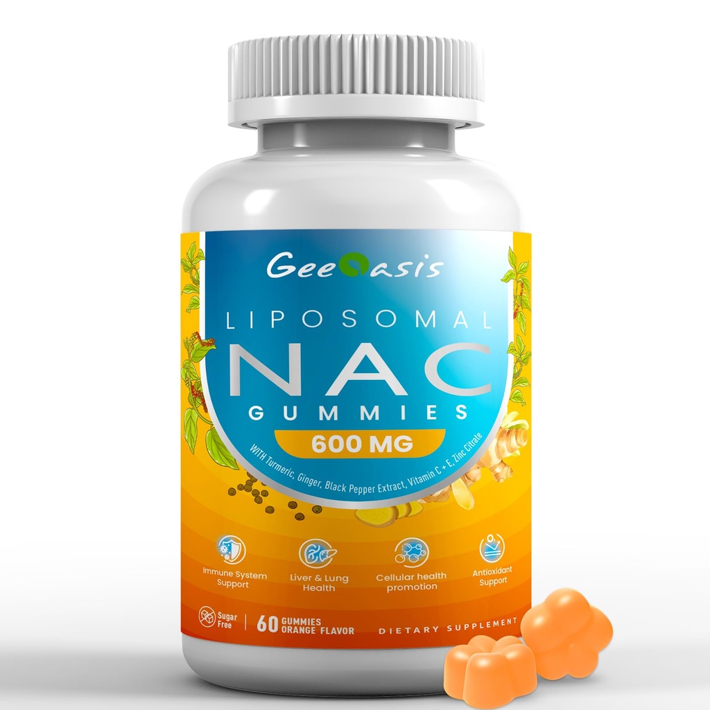 Liposomal NAC Gummies 600 mg, N-Acetyl Cysteine Supplement for Kids & Yetişkinler, Turmeric, Ginger, Black Pepper, Immune, Liver & Lung Support, Antioksi, Sugar-Free Pineapple Flavor, 60 Counts