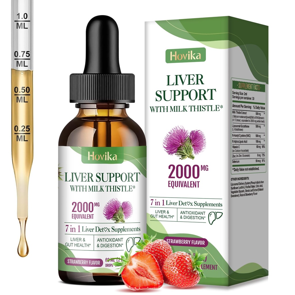 Liver Cleanse Detox & Repair Liver Support Milk Thittle Drops with Glutathione, NAC, ALA, Vitamin C, Zinc & Selenium for Liver Cleanse & Defense, Immune & Skin Support - Fruberry Flavor, 2 Fl Oz