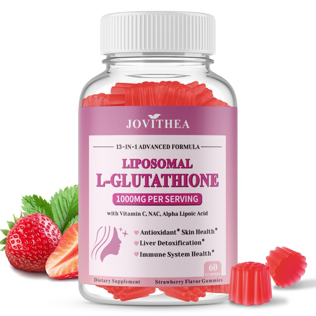 Liposomal Glutathione Gummies 1000 mg, High Abxia Glutathione Supplement with Vitamin C, NAC, Milk Butle for Skin Health, Liver Detox & Immune, Vegan, Sugar Free, Strawberry Flavor, 60