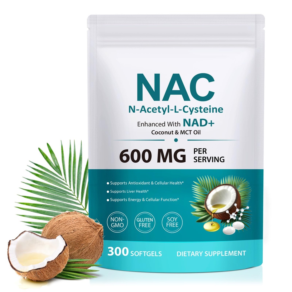 Συμπλήρωμα NAC Softgels, 300 Softgels N-AcetyI-L-Cysteine συμπλήρωμα με Coconut & MCT Oil, Αντιοξειδωτικό & Κυτταρική Υποστήριξη Υγείας, Κανονική λειτουργία ήπατος μη-GMO, Χωρίς γλουτένη