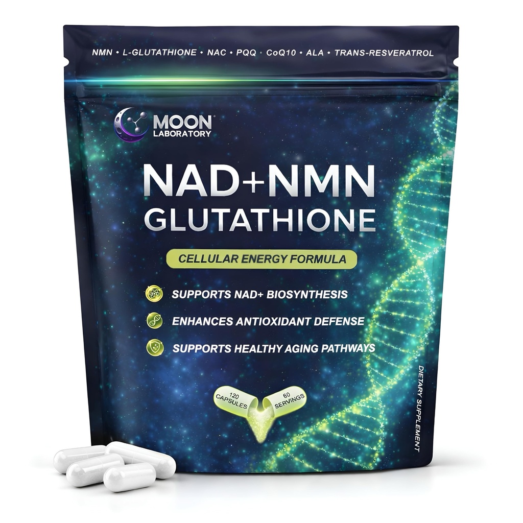 NMN + L-Glutathione Supplement – NAD+ Destek, Mitochondrial Energy & Antioxy Defense with CoQ10, NAC, PQ & Alpha Lipoic Acid – 120 Capsules. Refill Pack