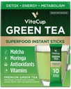 VitaCup Green Tea Instant Packets, Advanced Energy & Detox with Matcha, Moringa, B Vitamins, D3, Fiber, Keto, Paleo, Vegan in Tea Toz Single Service Sticks, 10 Ctt