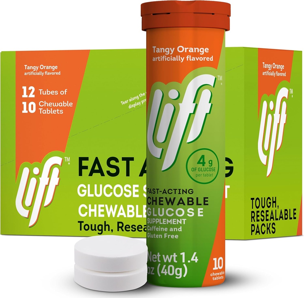 Asansör Glucose Fast-Acting Glucose Chewable Energy Tablets, Orange, 10 ct Tube (Pack of 12)