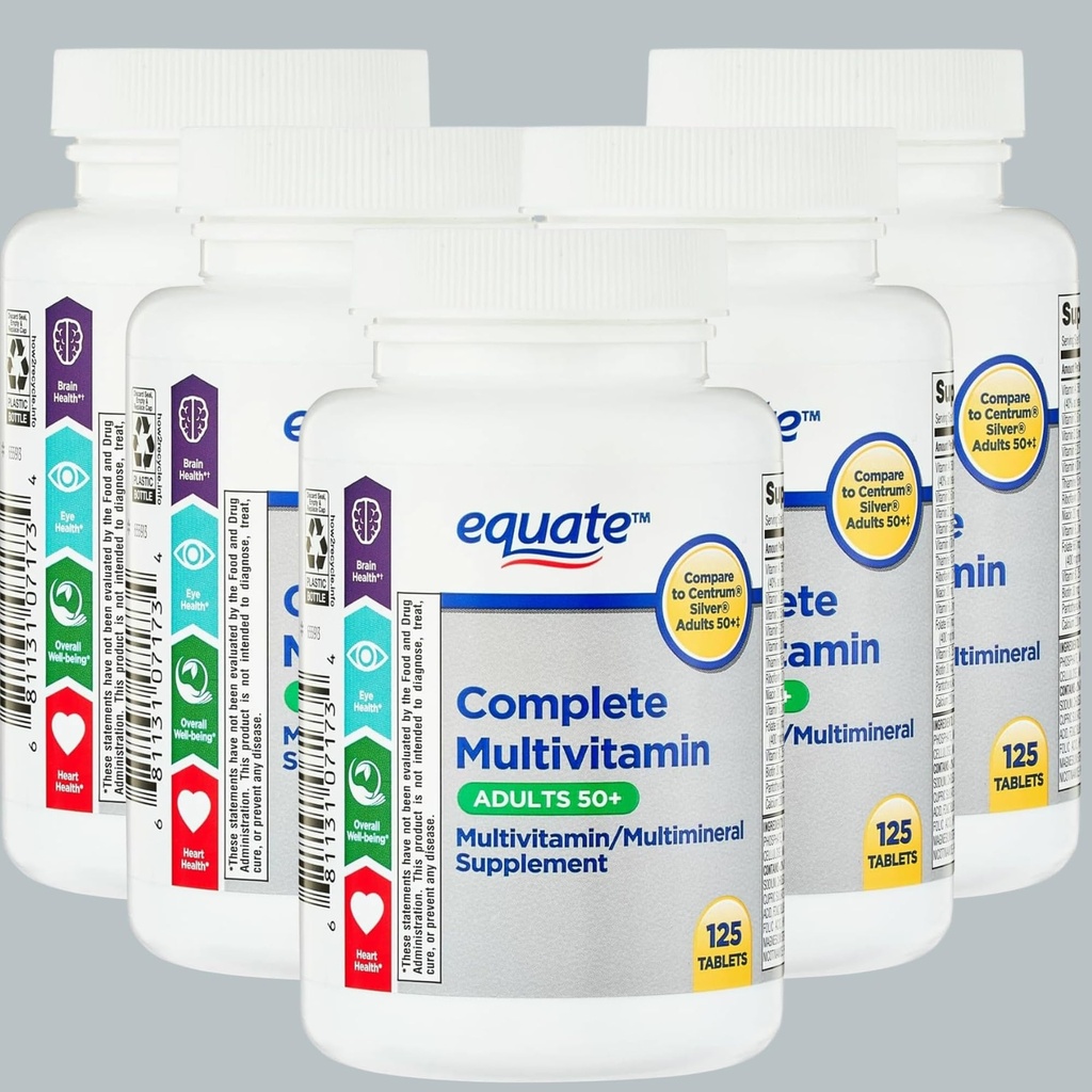 Equate Adult 50+ One Daily Complete Multivitamineral Supplement Tablets, Healthy Brain* - Συγκριτικά με Centrum Silver, 125 Χάπια (Pack of 1)