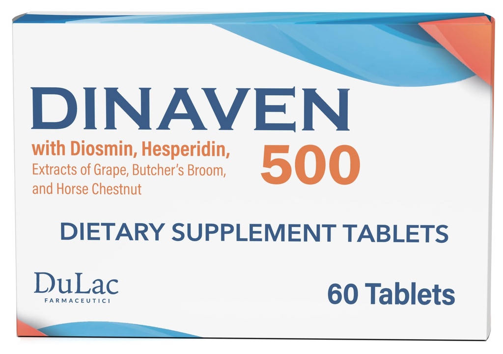Dulac Dinaven 500, Micronized Diosmin Hesperidin Dietary Supplement 1000mg ανά μερίδα, εκχύλισμα αλόγου Chestnut, Butcher’s Broom & Red Grape Extract, Υποστήριξη κυκλοφορίας ποδιών, 60 δισκία, Κατασκευασμένο στην Ιταλία