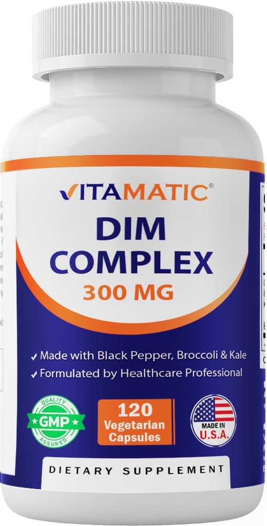 Kadınlar ve Erkekler için Vitamatic DIM Supplement Kompleksi - 300 mg - 120 Veg Capsules - Siyah Pepper, Broccoli Toz & Toz - Non-GMO & Gluten Free - Supports Hormonal Balance