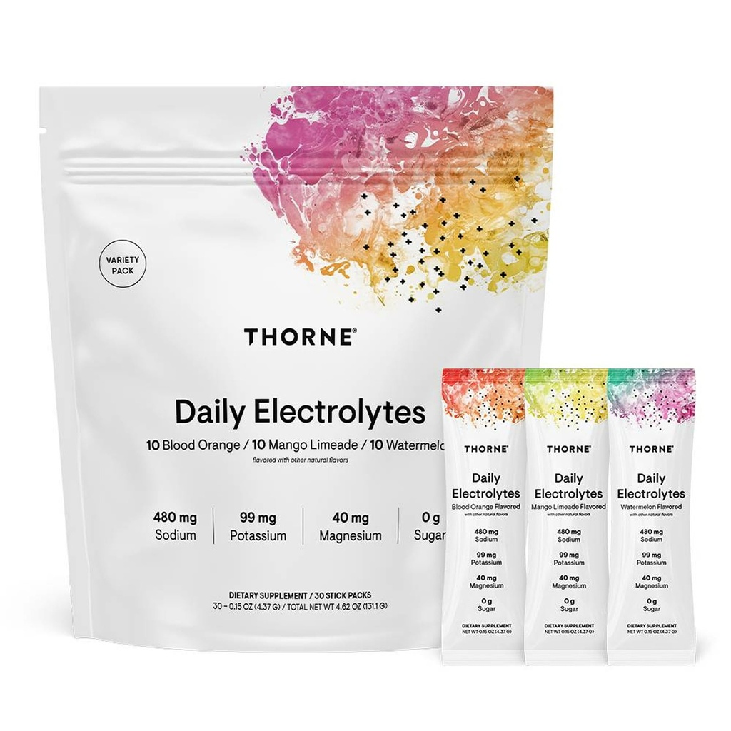 THORNE - Daily Electrolytes - Zero Sugar & Low-Calorie Electrolyte Powder Drink Mix - Flavors Derived from Natural Sources - NSF Certified for Sport - Variety - 30 Stick Packs