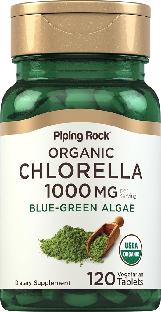 Piping Rock Chlorella | 1000 mg | 120 Tablet | Blue-Green Algae | Kırık Hücre Duvar Organik | Gluten Ücretsiz Supplement Supplement