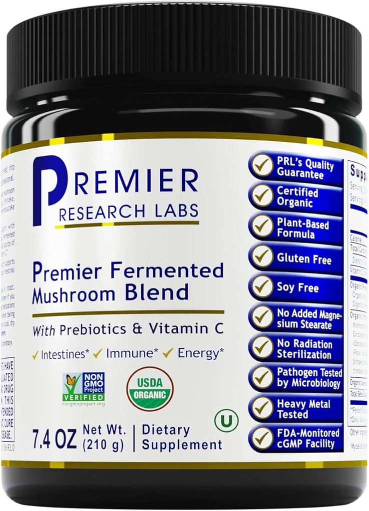 Premier Research Labs Premier Fermented Mushroom Mix - Reishi Mushroom Toz, İçmeler için Mushroom Extract, Türkiye Tail, Cordyceps ile Immune & Gut Health - 7.4 ozroom Toz, İçmeler için Mushroom Extract, Kahve, Mushroom Kompleksi, Türkiye ile Konsüsü