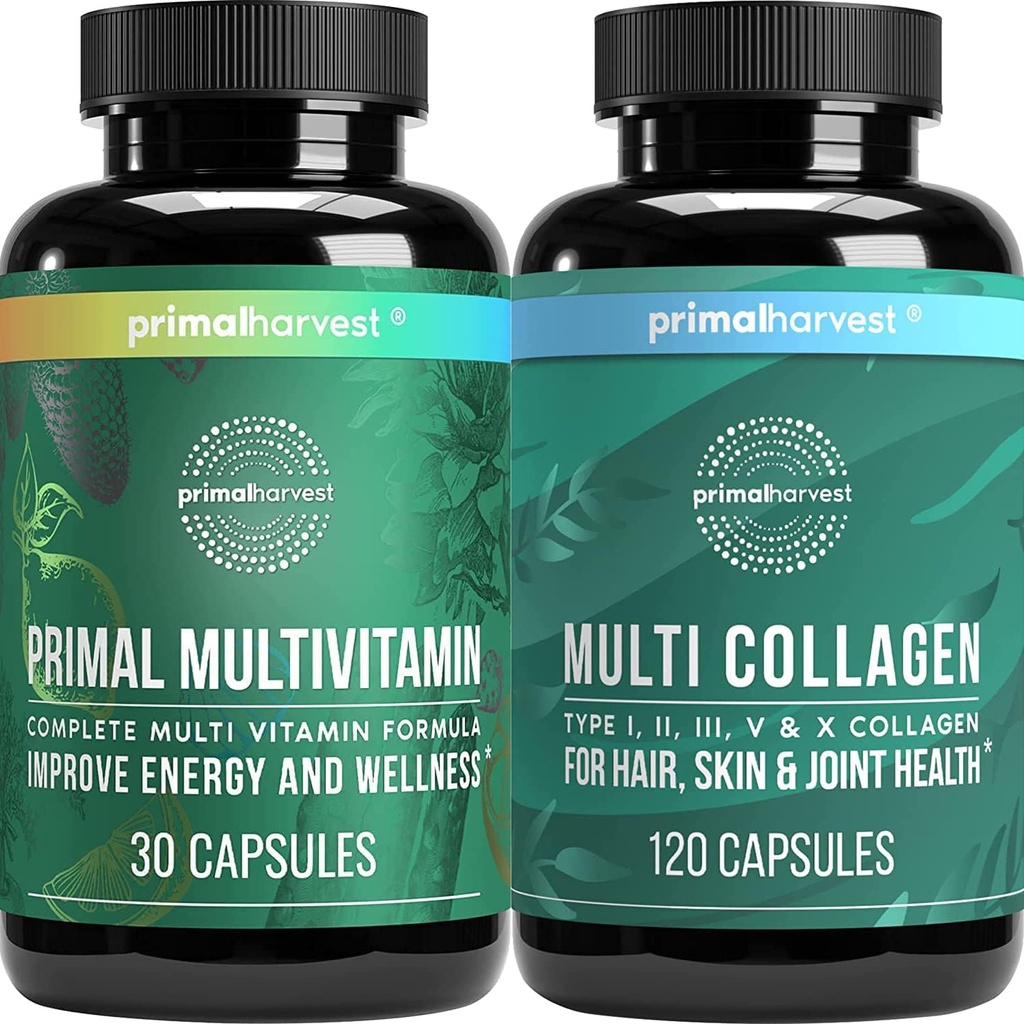 Primal Harvest Multivitamin & Collagen Supplements for Women and Men Multi Vitamin Capsules and Collagen Pil Pills Sche