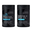 Sports Research Cognitive Health Large Pack with Fish Oil Mini-Softgels (Easy to Swallow) Omega-3 Fatty Acids from Wild Caught Alaska Pollock & Magtein Magnesium L-Threonate Supplement