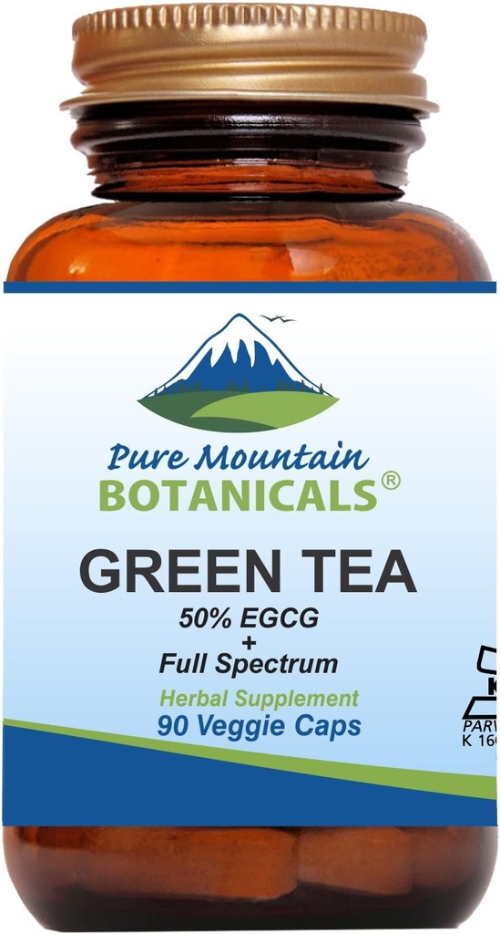 Green Tea Capsules - 90 Kosher Vegan Caps 450 mg Organik Full Spectrum ve Pure Green Tea Extract