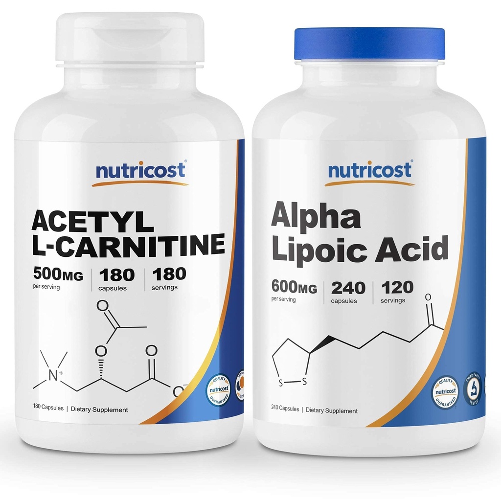 Nutricost Alpha Lipoic Acid 600 mg, 240 Caps & Acetyl L-Carnitine 500 mg, 180 Caps