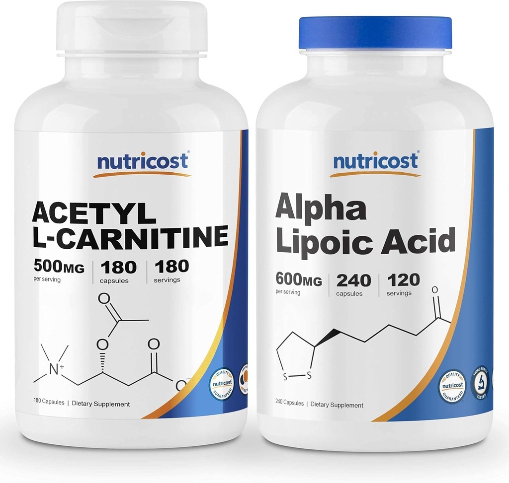 Nutricost Alpha Lipoic Acid 600 mg, 240 Caps & Acetyl L-Carnitine 500 mg, 180 Caps